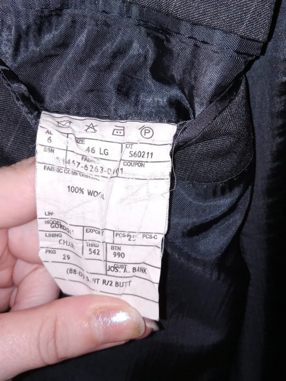 Jos A Bank Gordon Mens 100 Wool Pinstripe Suit 46L 42x32 Black 2 Button Pleated
